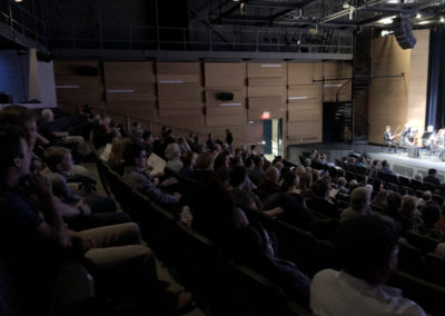 A large auditorium full of people watching a performance.